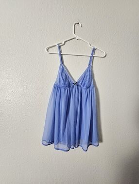 Victorias Secret Light Blue Lace & Chiffon Babydoll Nightdress Sz M